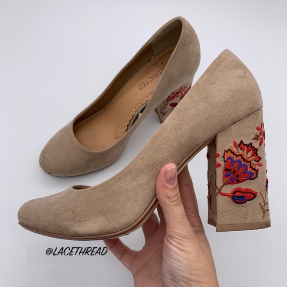 Restricted - Floral Embroidered Block Heel Pumps